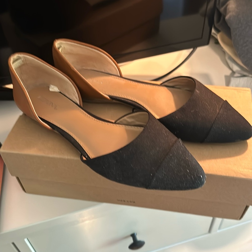 Merona black and tan flats- worn only a few times!